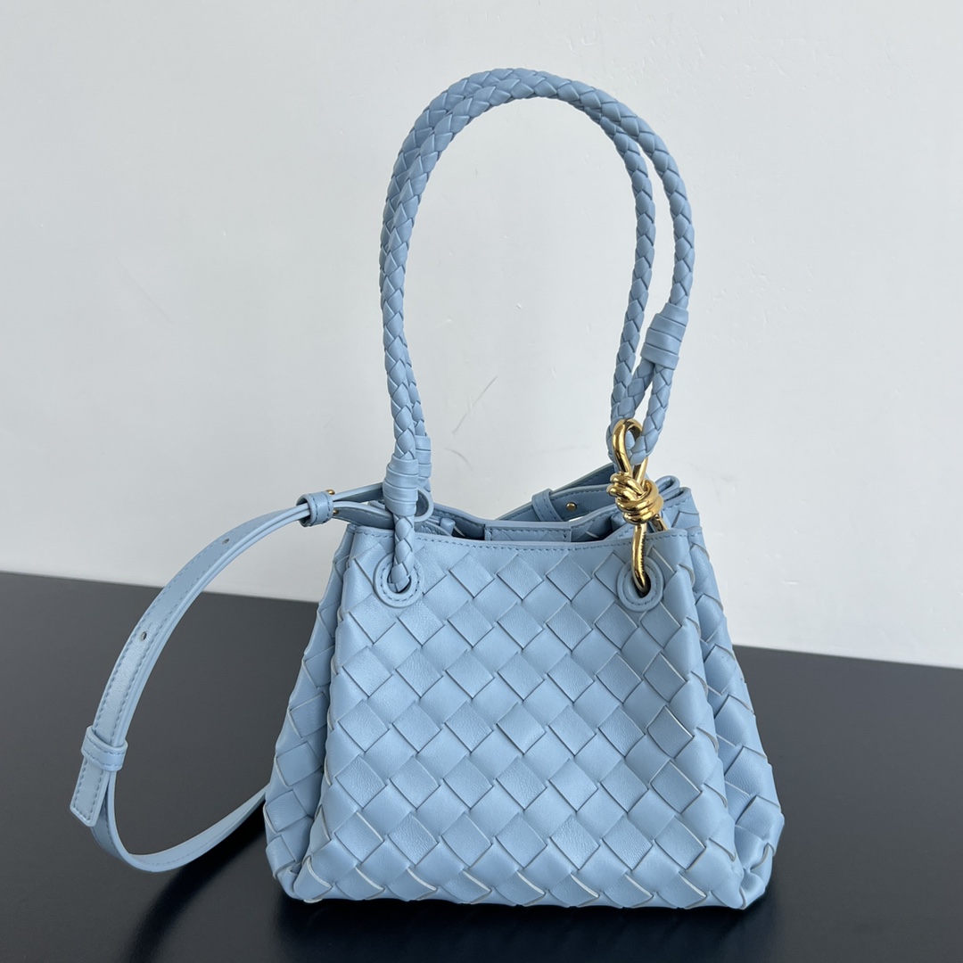 Small Parachute Intrecciato Leather Shoulder Bag Light Blue